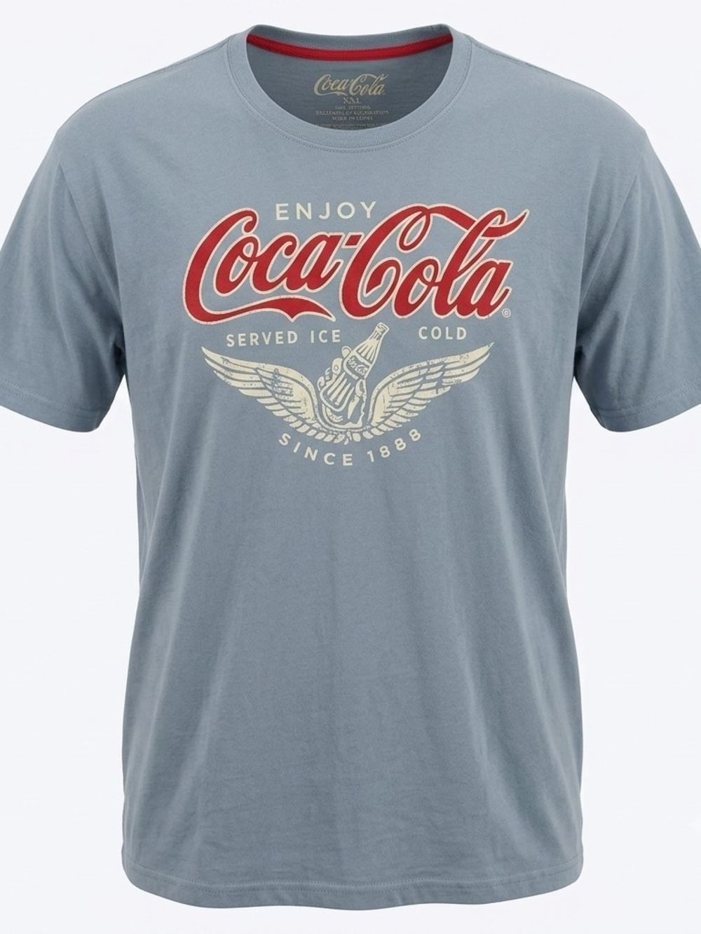 Coca-Cola Enjoy Served Ice Cold Winged Bottle Graphic T-Shirt Slate Blue 2XL